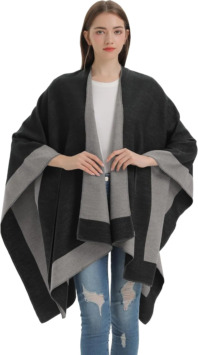 YnimioAOX Women's Shawl Wrap Poncho Sweater Open Front Cape for Fall Winter