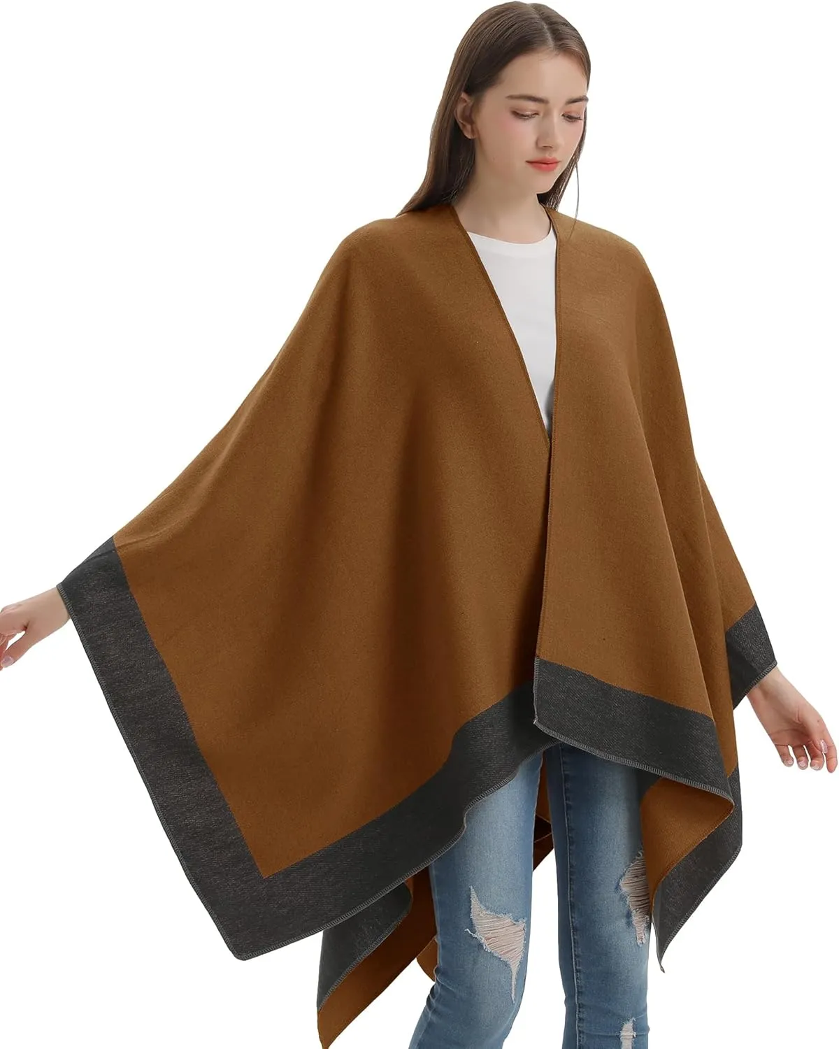 YnimioAOX Women's Shawl Wrap Poncho Sweater Open Front Cape for Fall Winter
