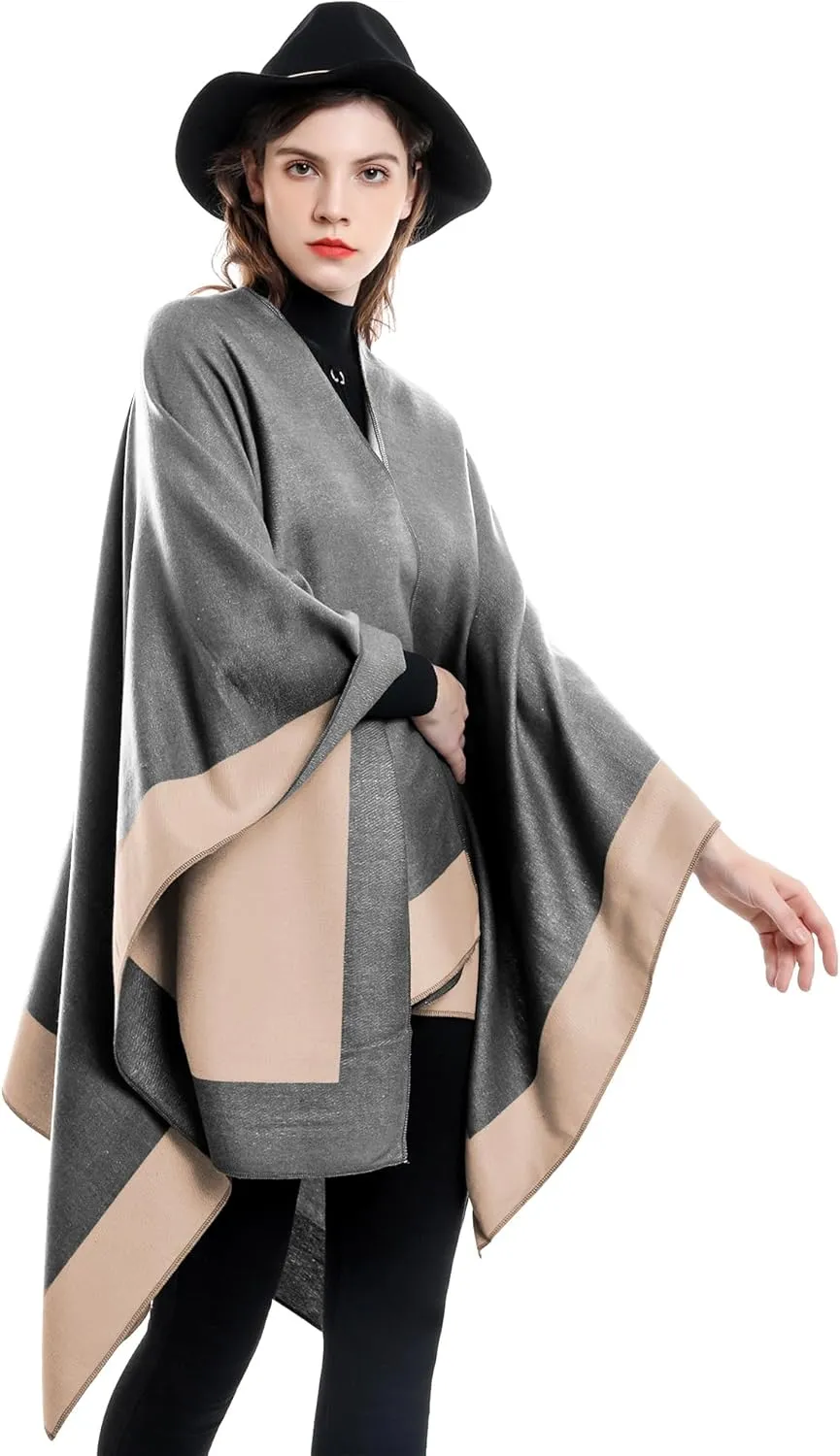 YnimioAOX Women's Shawl Wrap Poncho Sweater Open Front Cape for Fall Winter
