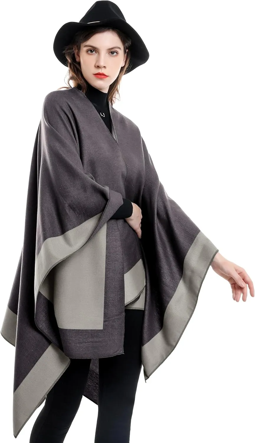 YnimioAOX Women's Shawl Wrap Poncho Sweater Open Front Cape for Fall Winter