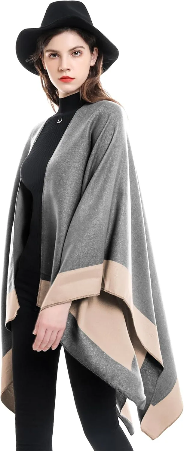 YnimioAOX Women's Shawl Wrap Poncho Sweater Open Front Cape for Fall Winter