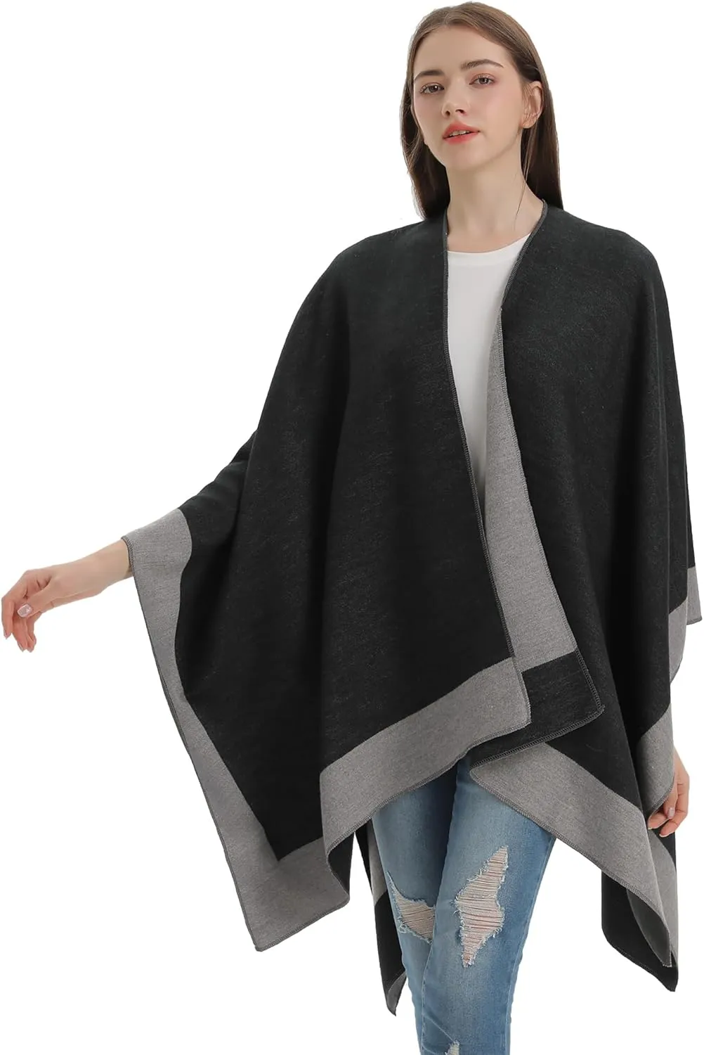 YnimioAOX Women's Shawl Wrap Poncho Sweater Open Front Cape for Fall Winter