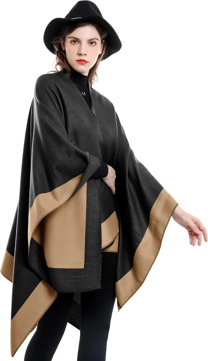 YnimioAOX Women's Shawl Wrap Poncho Sweater Open Front Cape for Fall Winter