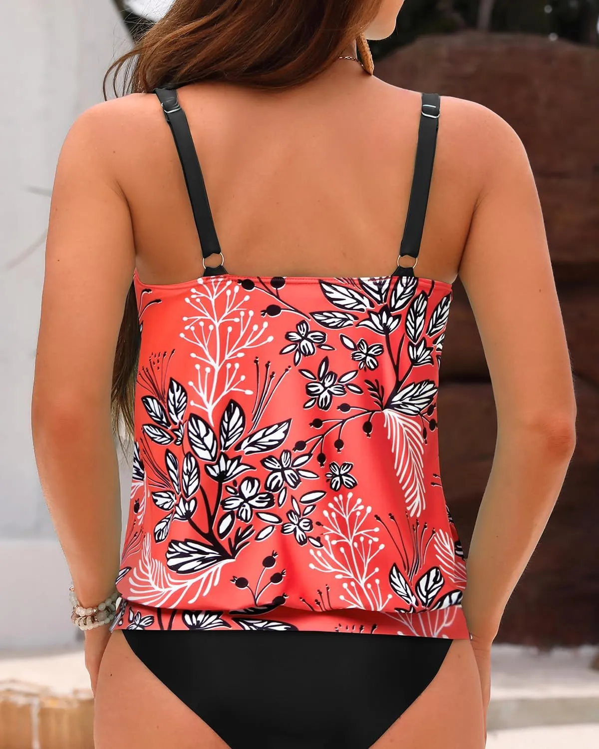 Yonique Womens Blouson Tankini Top No Bottom Loose Fit Swim Top Modest Tank Top