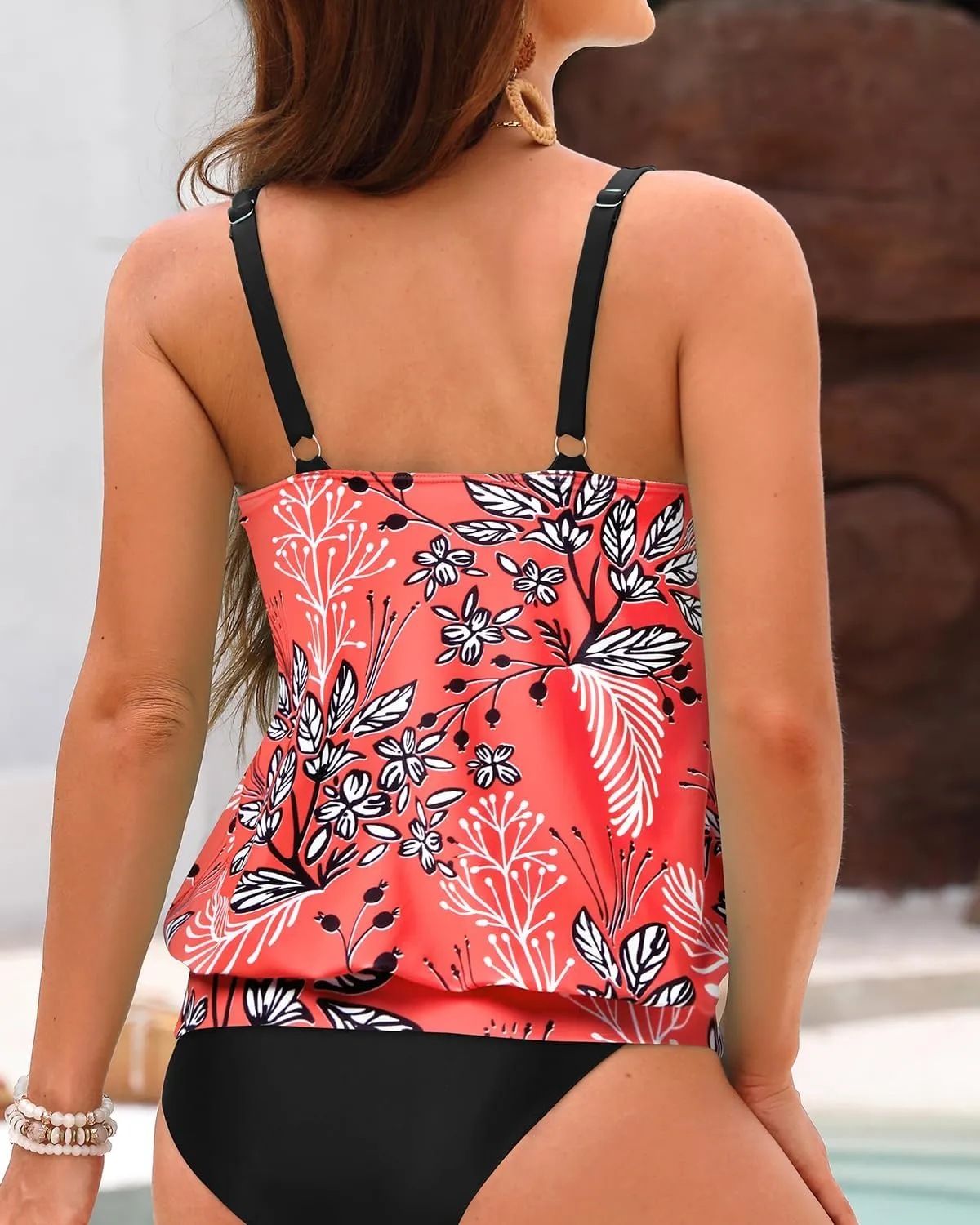 Yonique Womens Blouson Tankini Top No Bottom Loose Fit Swim Top Modest Tank Top