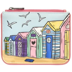 Yoshi Beach Huts Pink Leather Zip Top Purse