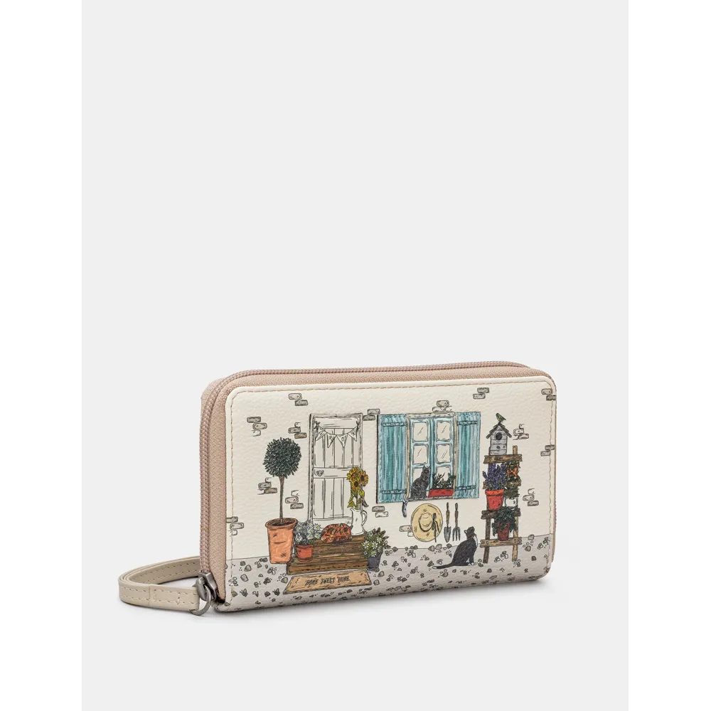 Yoshi Country Cottage Zip Round Leather Purse With Wrist Strap