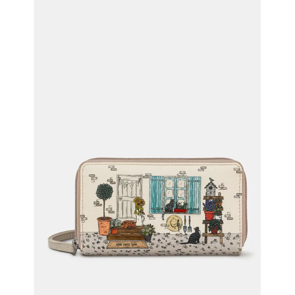Yoshi Country Cottage Zip Round Leather Purse With Wrist Strap