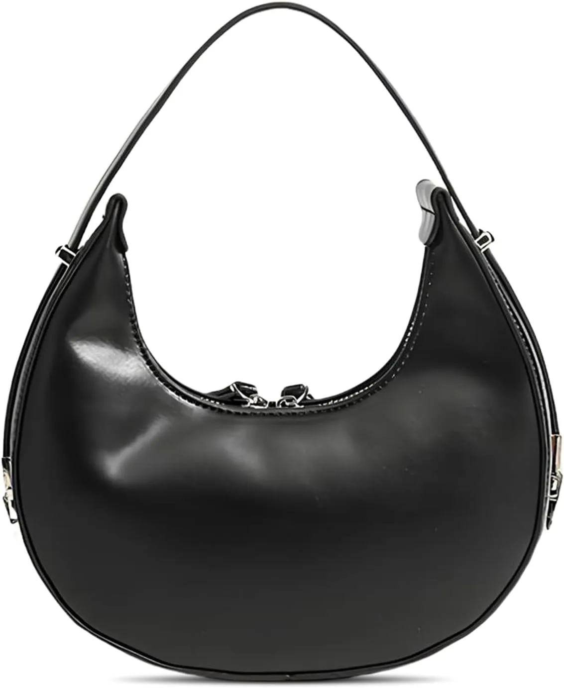 YYW Womens Clutch Purse Shoulder Handbags Crescent Bag Leather Zipper Adjustable Shoulder Strap Hand Bags (Black)