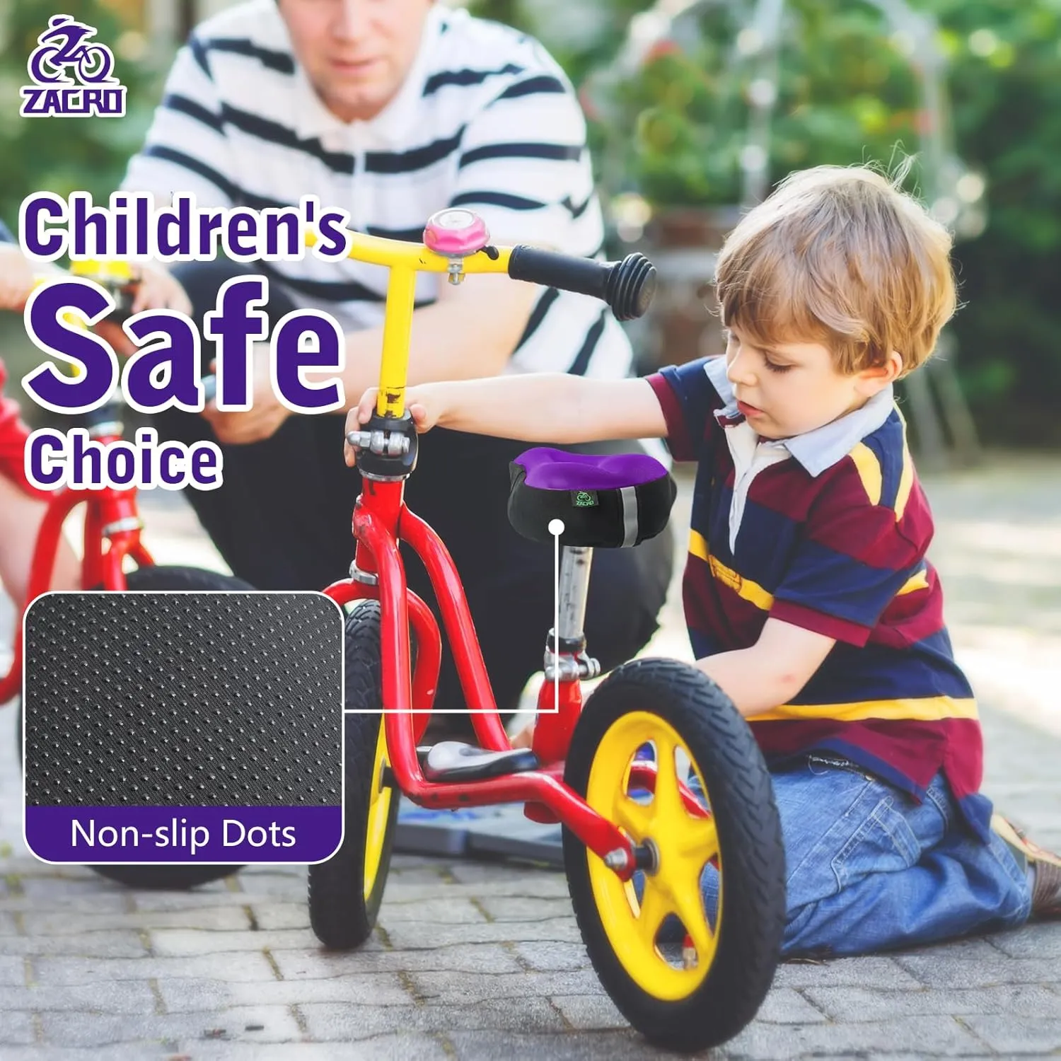 Zacro Gel Kids Bike Seat Cushion Cover for Boys & Girls, Anti-Slip Bike Seat Cover for Toddler, Breathable & Extra Soft Memory Foam Child Bicycle Saddle Padded with Reflective Strip, 9"x6"