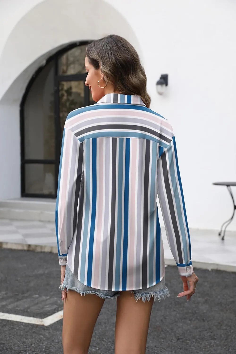 Zeagoo Button Down Shirts for Women Loose Fit Striped Long Sleeve Fall Blouse Business Casual Work Tops