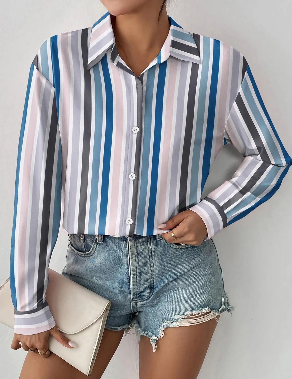 Zeagoo Button Down Shirts for Women Loose Fit Striped Long Sleeve Fall Blouse Business Casual Work Tops
