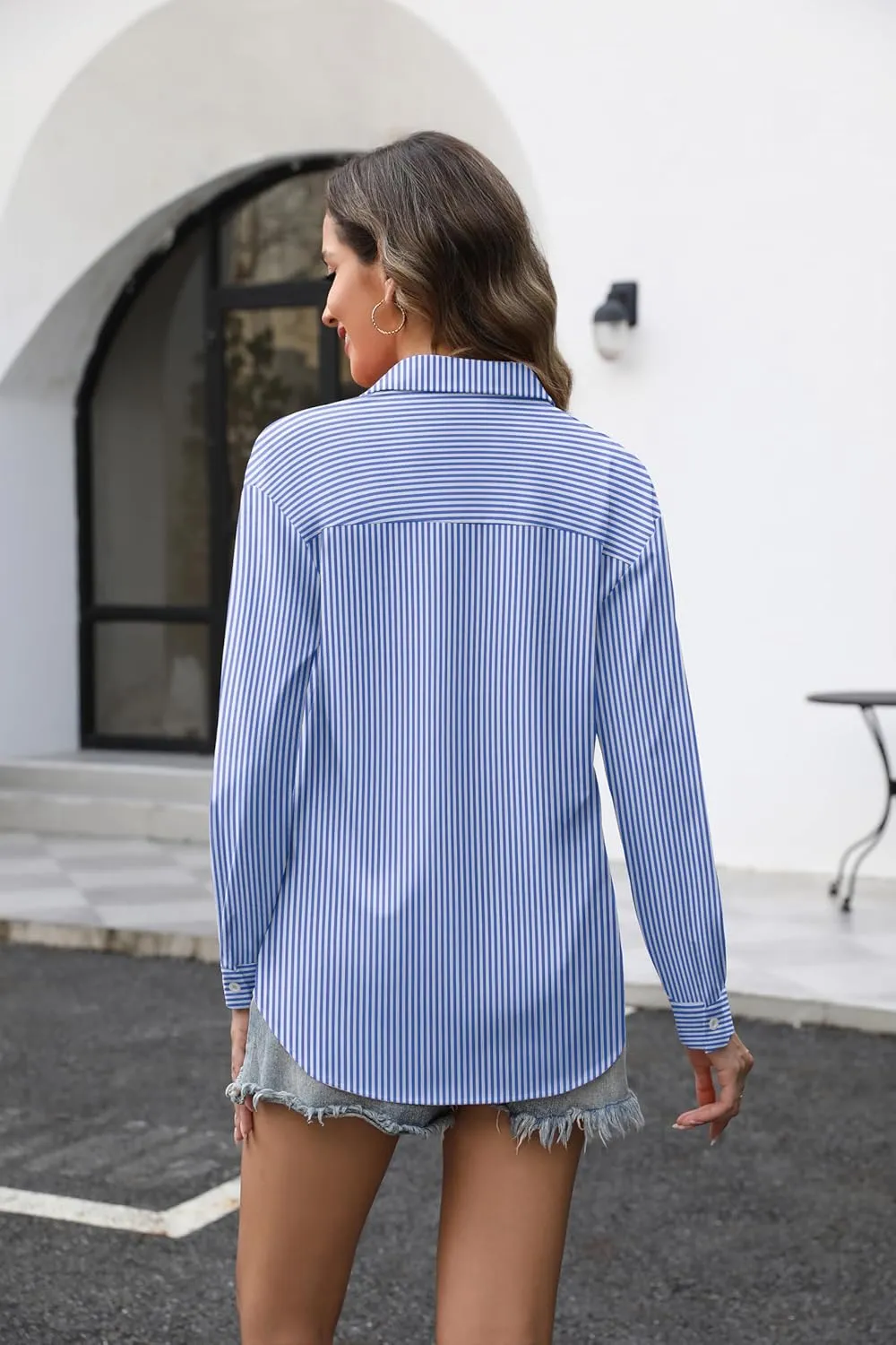 Zeagoo Button Down Shirts for Women Loose Fit Striped Long Sleeve Fall Blouse Business Casual Work Tops