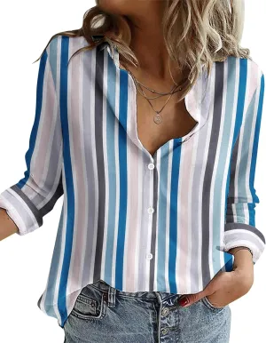 Zeagoo Button Down Shirts for Women Loose Fit Striped Long Sleeve Fall Blouse Business Casual Work Tops