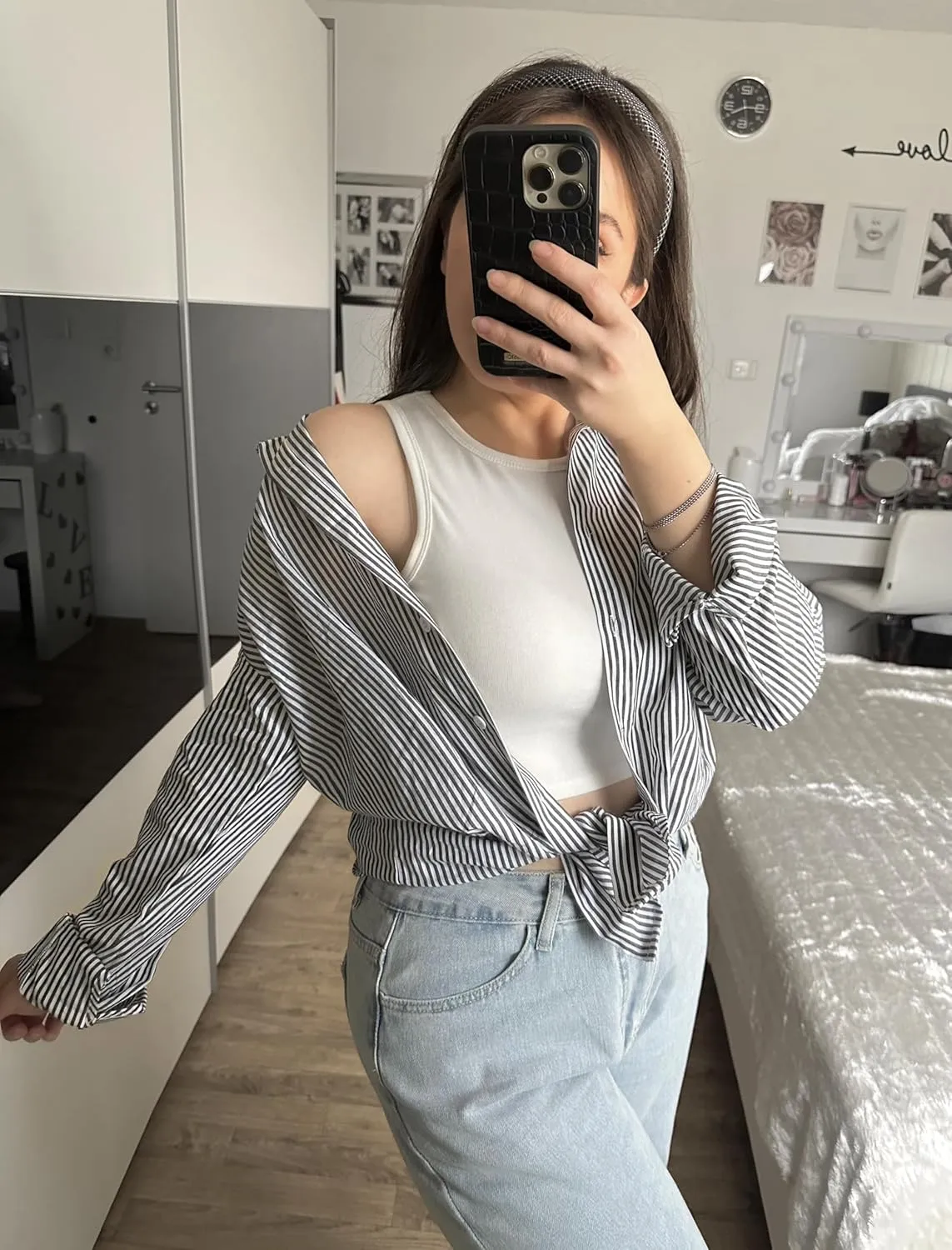 Zeagoo Striped Button Down Shirts for Women Casual Loose Long Sleeve Shirts Business Work Tunic Top