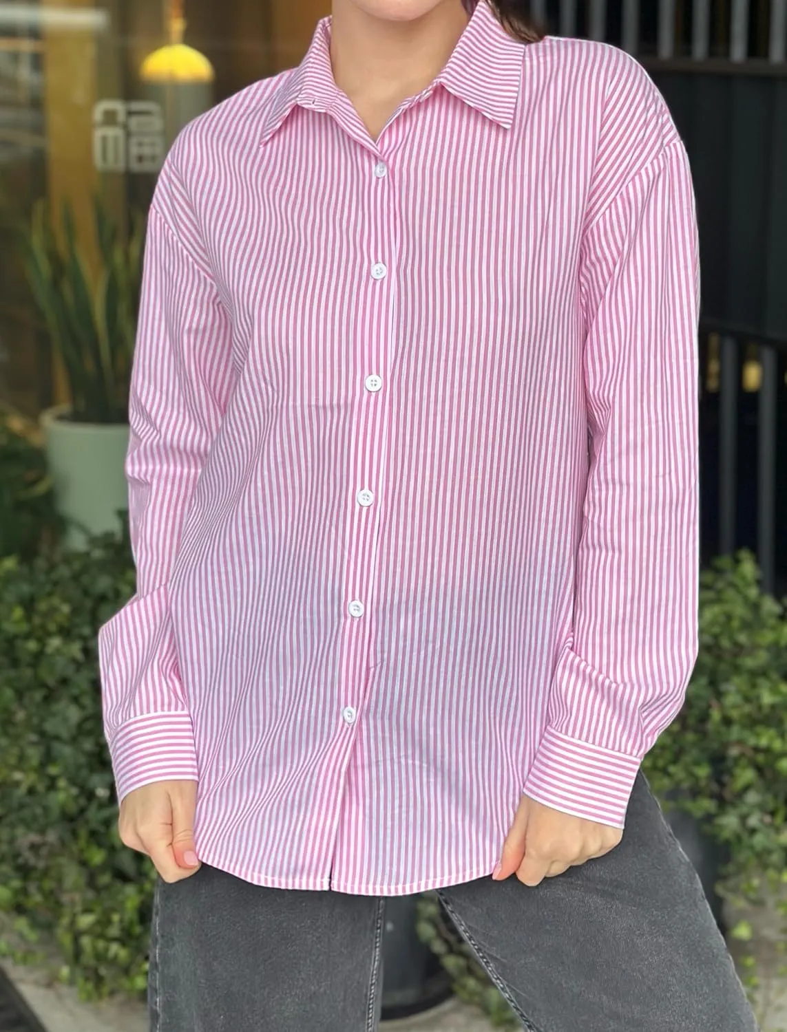 Zeagoo Striped Button Down Shirts for Women Casual Loose Long Sleeve Shirts Business Work Tunic Top