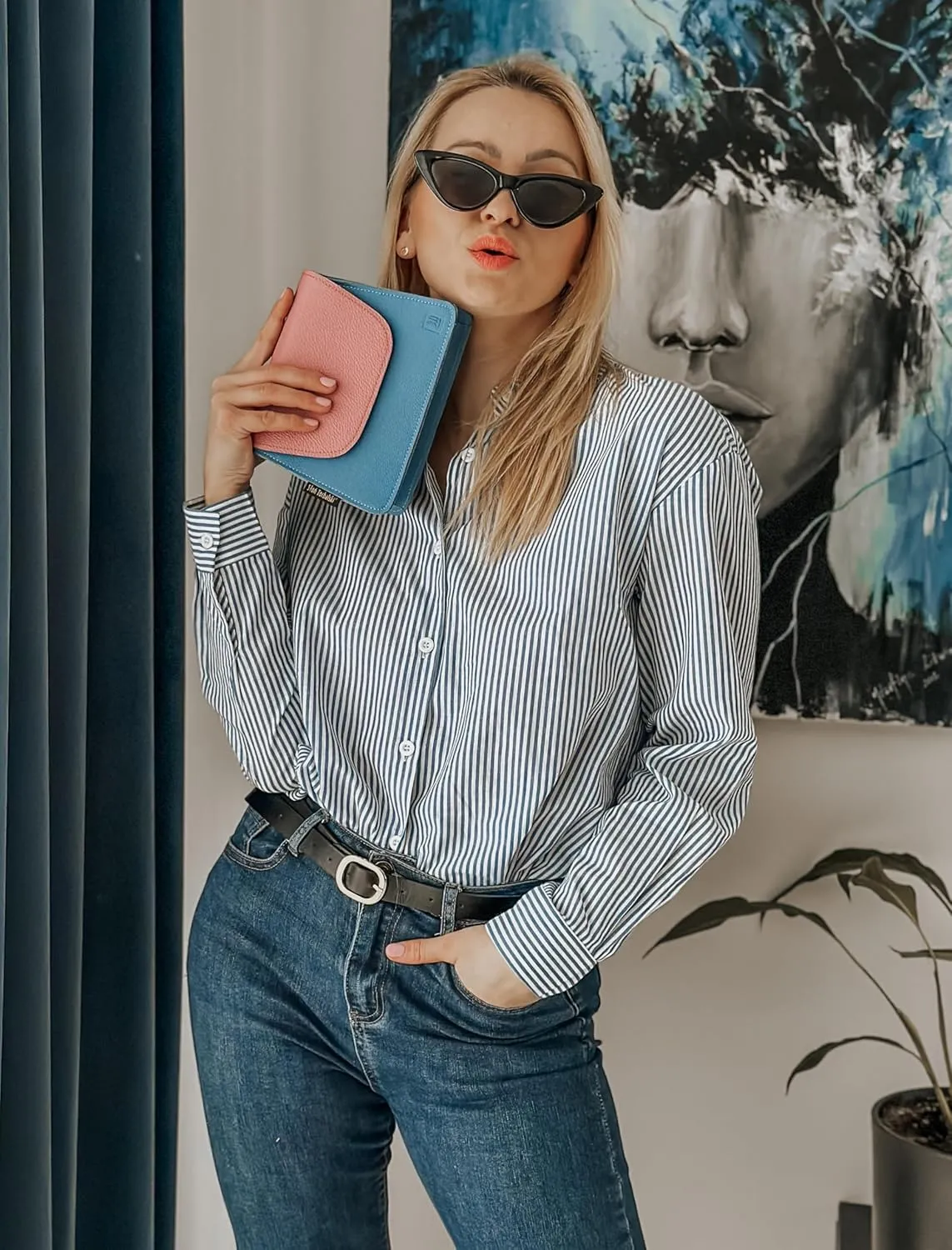 Zeagoo Striped Button Down Shirts for Women Casual Loose Long Sleeve Shirts Business Work Tunic Top