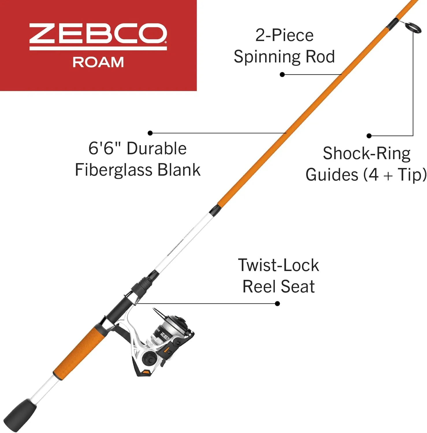 Zebco Roam Spinning Reel and Fishing Rod Combo, Split ComfortGrip Rod Handle, Soft-Touch Handle Knob