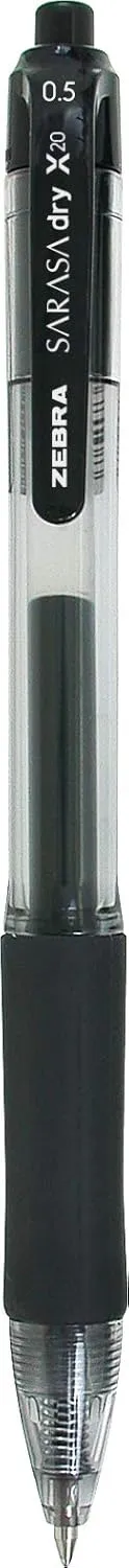 Zebra Pen Sarasa Dry X20 Retractable Gel Pen, Fine Point, 0.5mm, Black Ink, (Pack of 6, 72 Count Total)