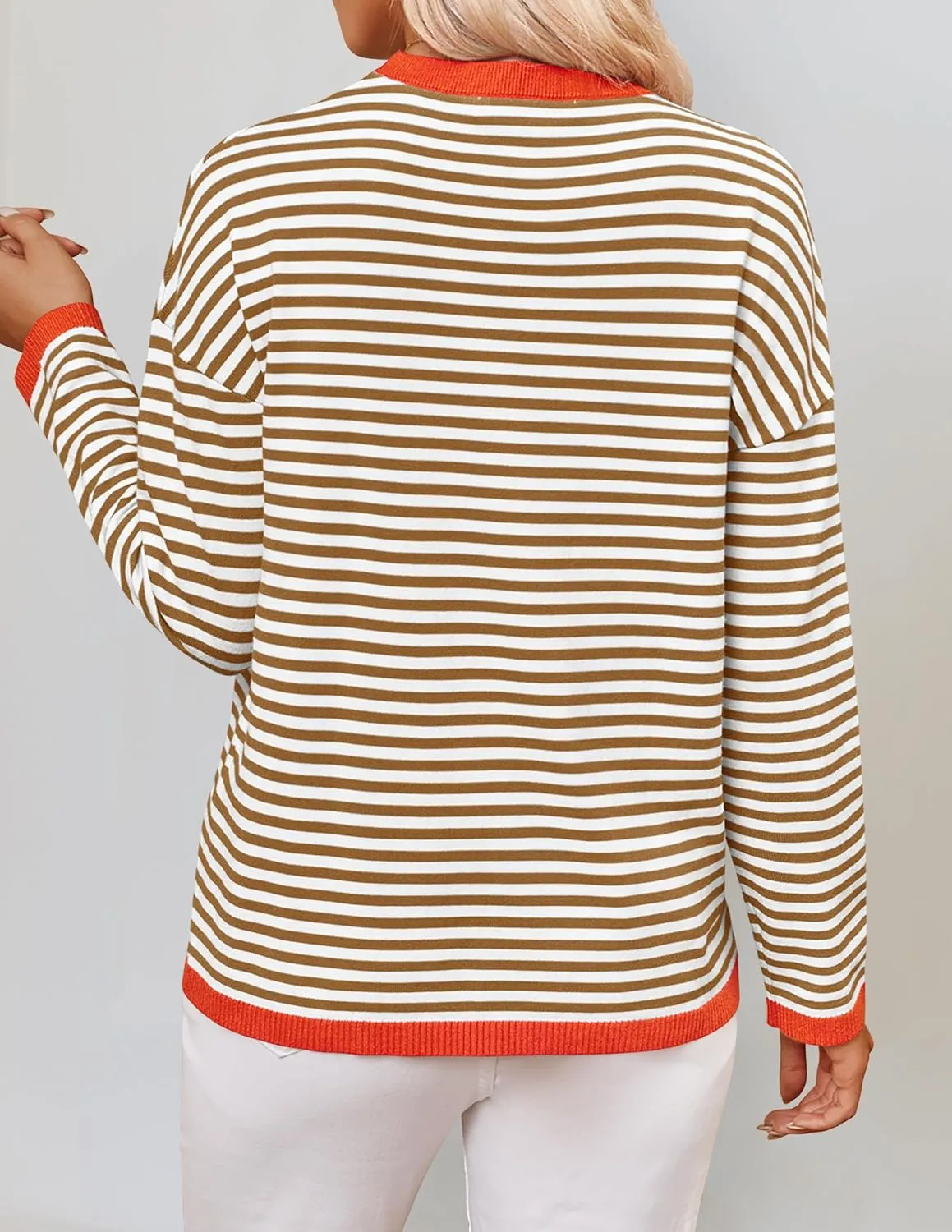 ZESICA Womens Spring Striped Sweaters Long Sleeve Crew Neck Shirts Color Block Lightweight Pullover Tops