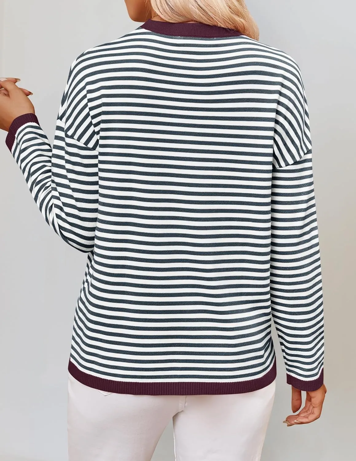 ZESICA Womens Spring Striped Sweaters Long Sleeve Crew Neck Shirts Color Block Lightweight Pullover Tops