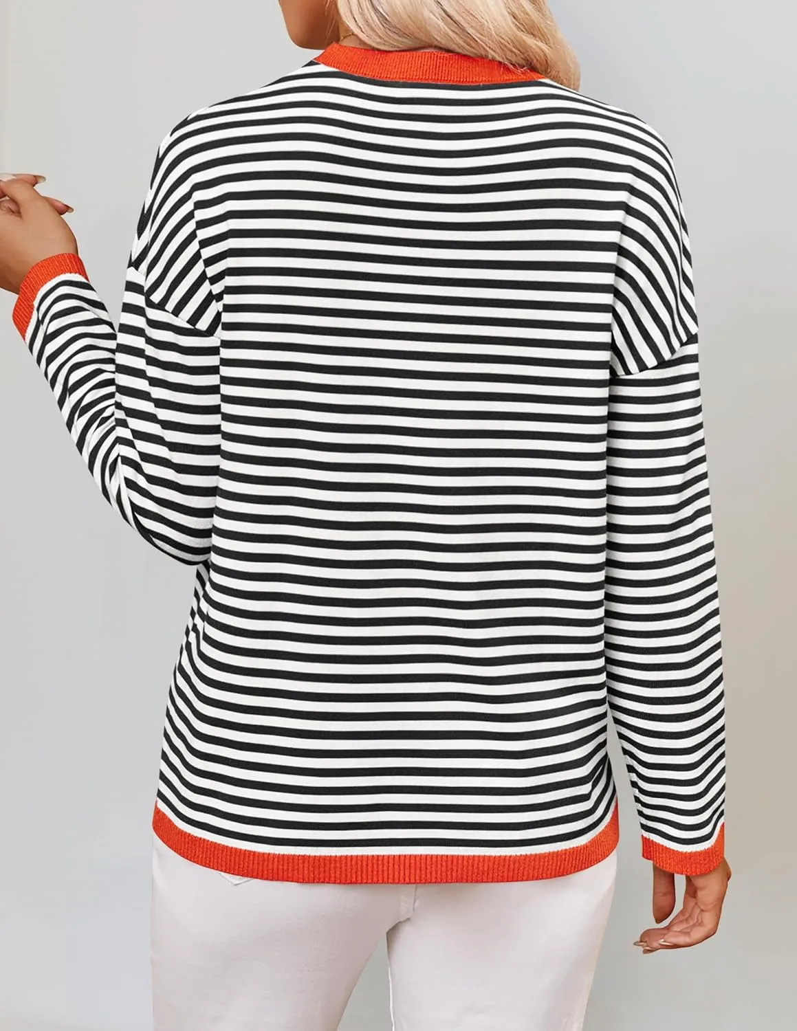ZESICA Womens Spring Striped Sweaters Long Sleeve Crew Neck Shirts Color Block Lightweight Pullover Tops