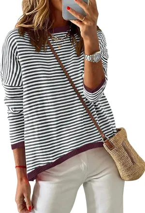 ZESICA Womens Spring Striped Sweaters Long Sleeve Crew Neck Shirts Color Block Lightweight Pullover Tops