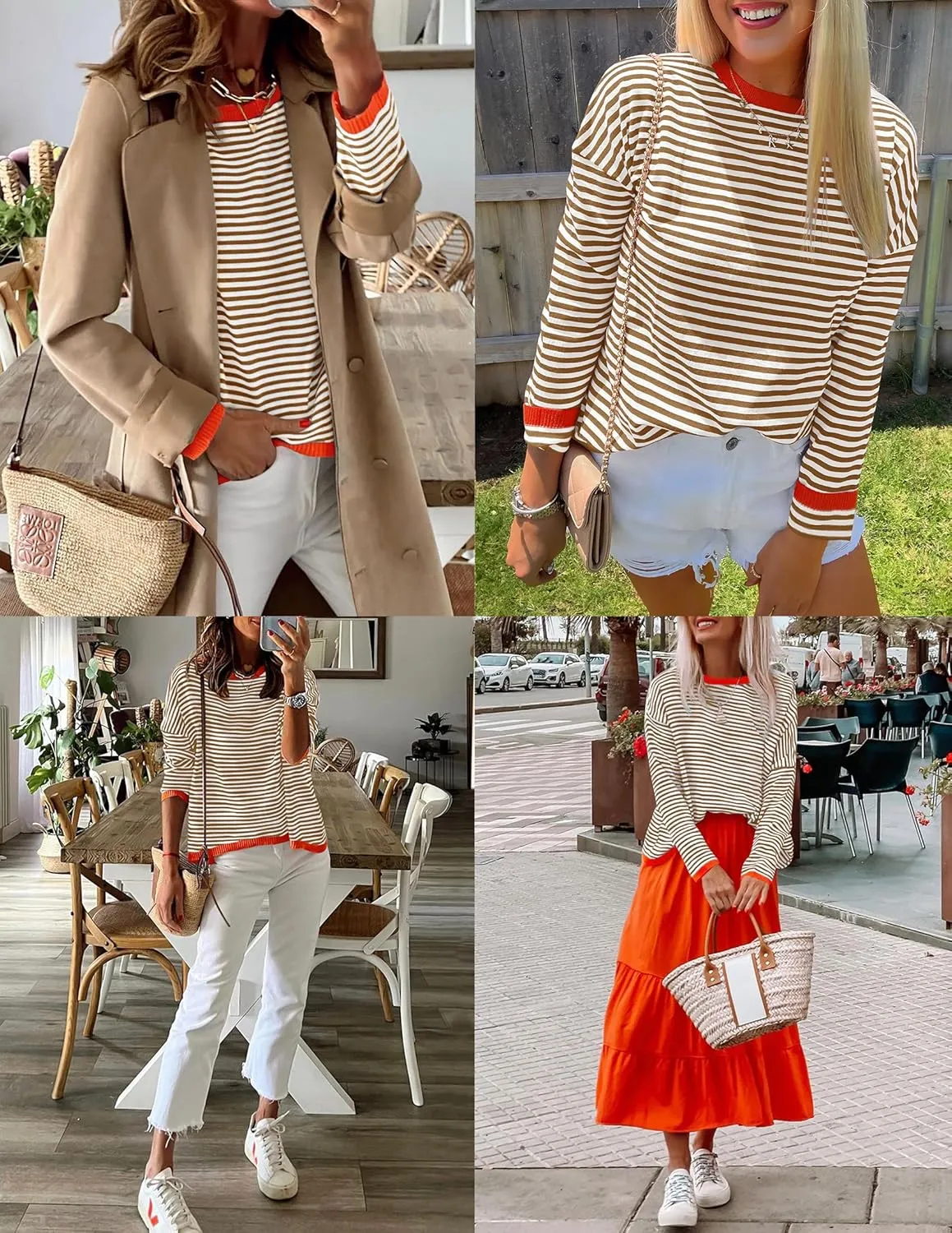 ZESICA Womens Spring Striped Sweaters Long Sleeve Crew Neck Shirts Color Block Lightweight Pullover Tops