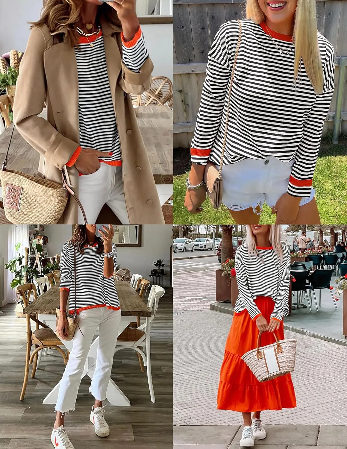 ZESICA Womens Spring Striped Sweaters Long Sleeve Crew Neck Shirts Color Block Lightweight Pullover Tops