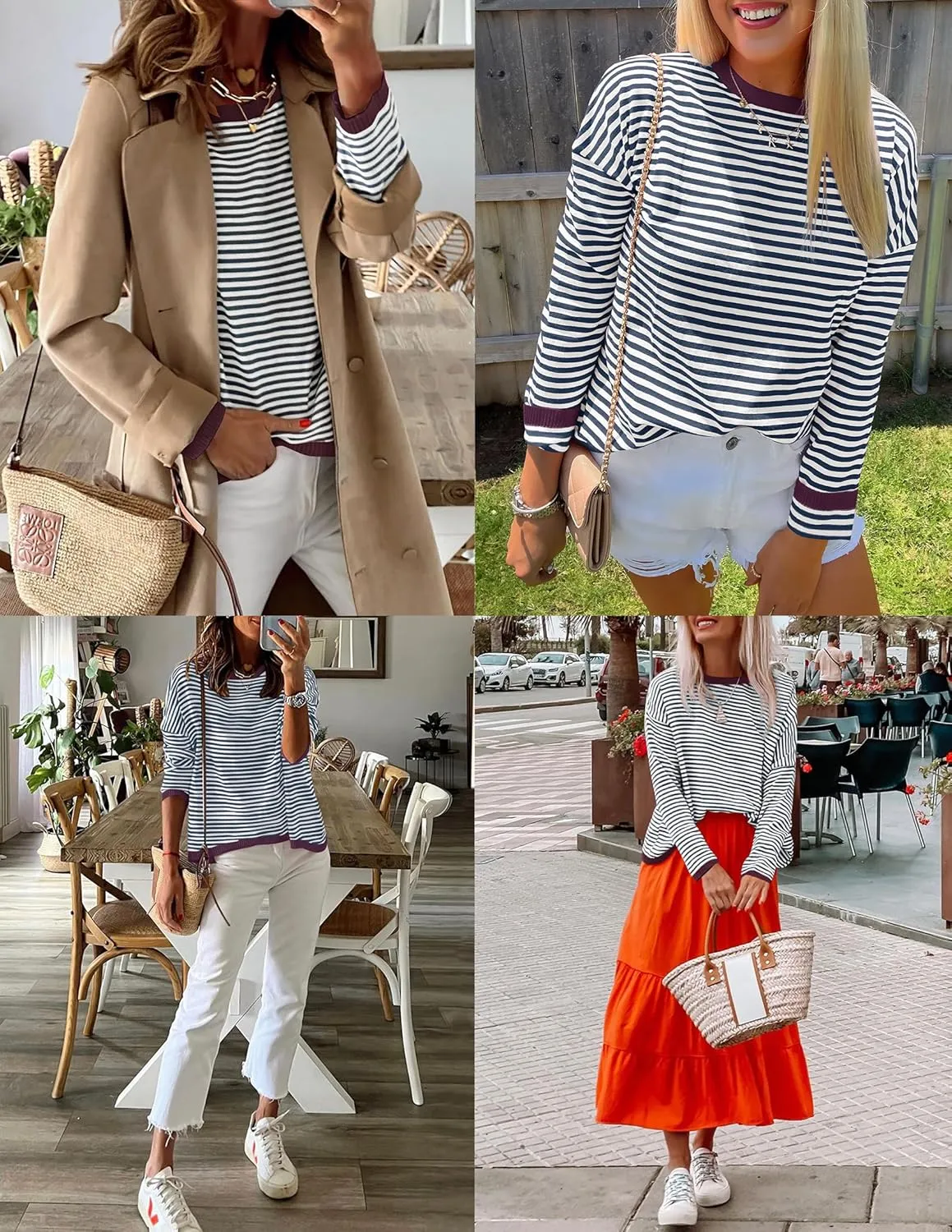 ZESICA Womens Spring Striped Sweaters Long Sleeve Crew Neck Shirts Color Block Lightweight Pullover Tops