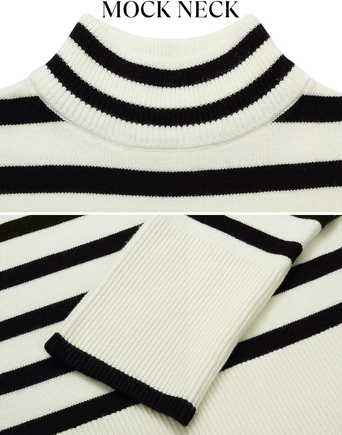 ZESICA Women's Winter Sweaters Casual Turtleneck Long Sleeve Striped Side Slit Loose Pullover Sweater Jumper Tops