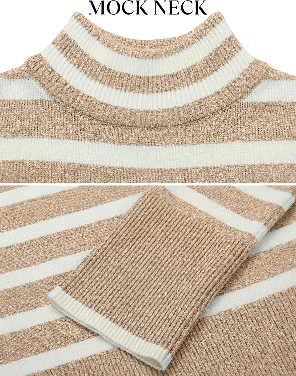 ZESICA Women's Winter Sweaters Casual Turtleneck Long Sleeve Striped Side Slit Loose Pullover Sweater Jumper Tops