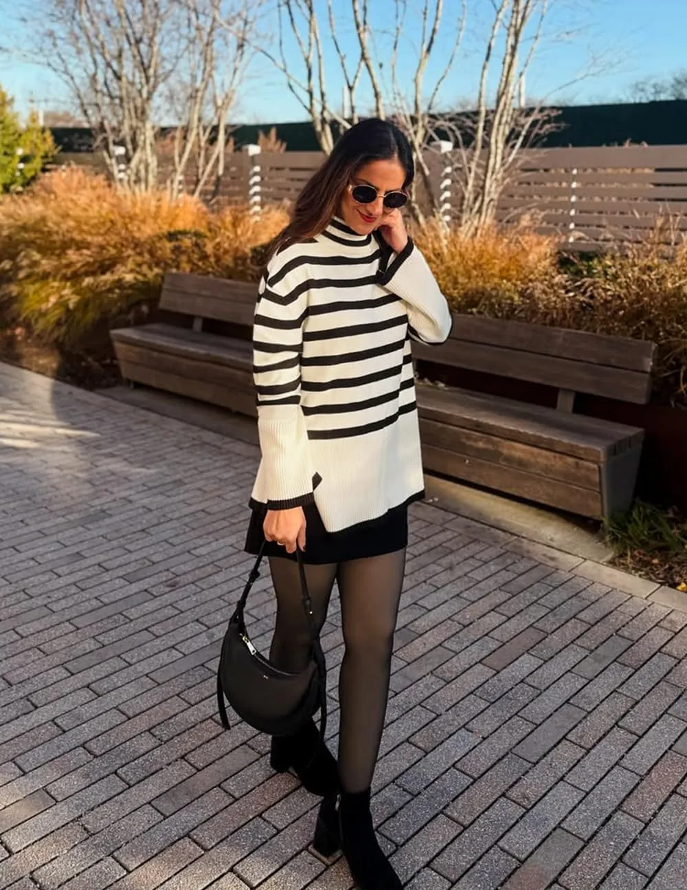ZESICA Women's Winter Sweaters Casual Turtleneck Long Sleeve Striped Side Slit Loose Pullover Sweater Jumper Tops
