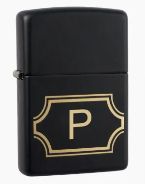 Zippo Black Matte with Nameplate Windproof Lighter with Initial P