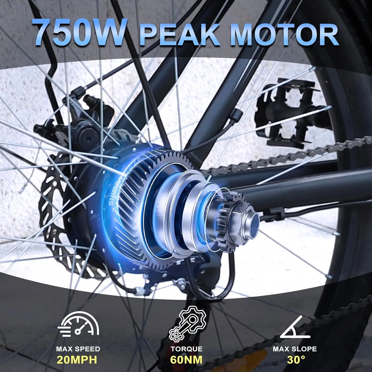 ZNH Electric Mountain Bikes 750w Peak Motor Ebikes with 48V 624Wh Battery 26 in Step Over E Mountain Bike for Commuter 20Mph Electric Bicycle for Adult Up to 80 Miles,21 Speed and Suspension Fork