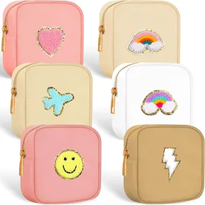 Zubebe 6 Pcs Preppy Patch Cute Makeup Bags Toiletry Bags Skincare Pouch Chenille Letter Nylon Bag for Purse Small Zipper Cosmetic Makeup Pouch Preppy Things for Travel(Lovely Color)
