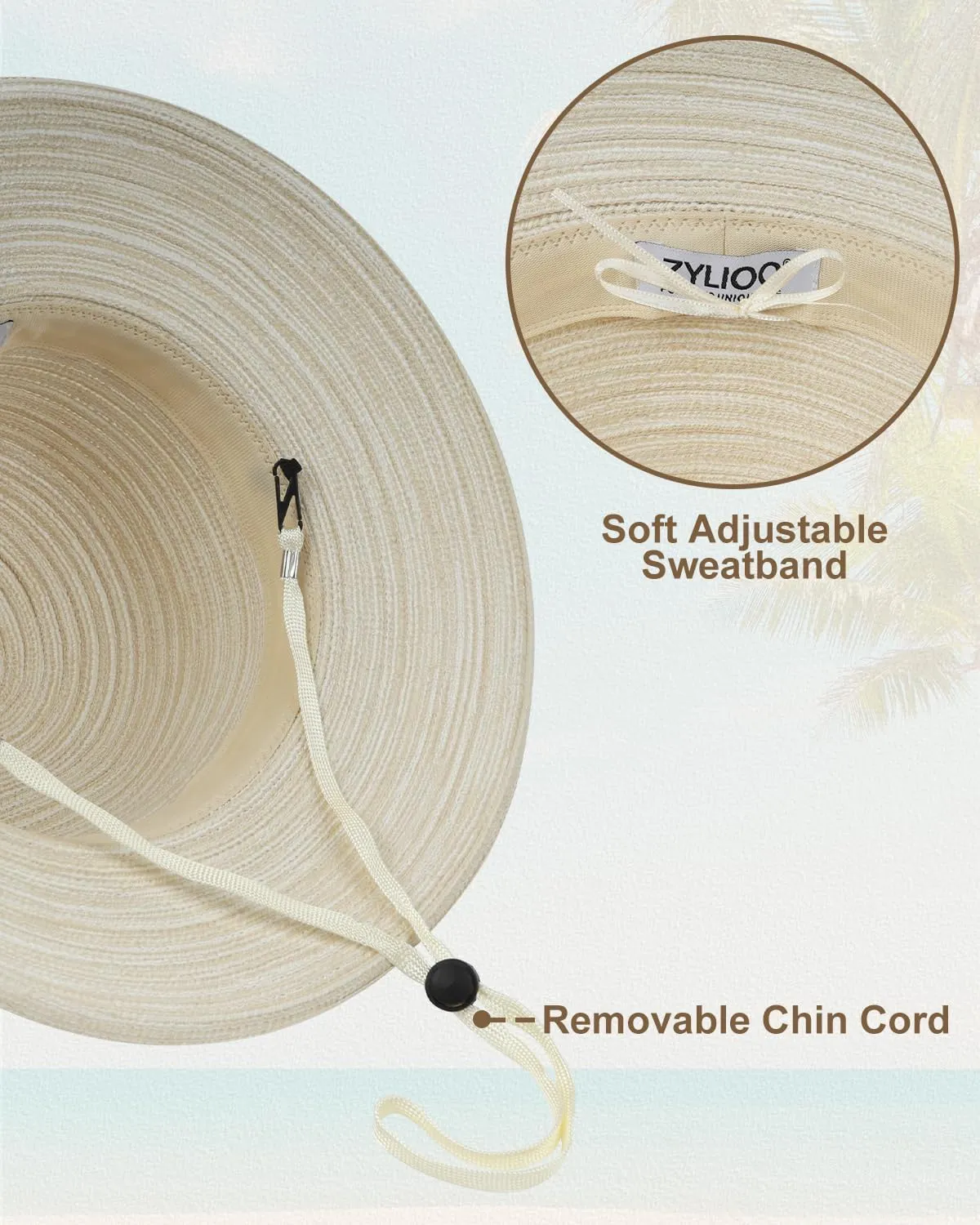 Zylioo XXL Kettle Brim Sun Hats for Women,Oversize Roll Up Straw Summer Hat with Wind Lanyard,UPF50  Beach Travel Hat